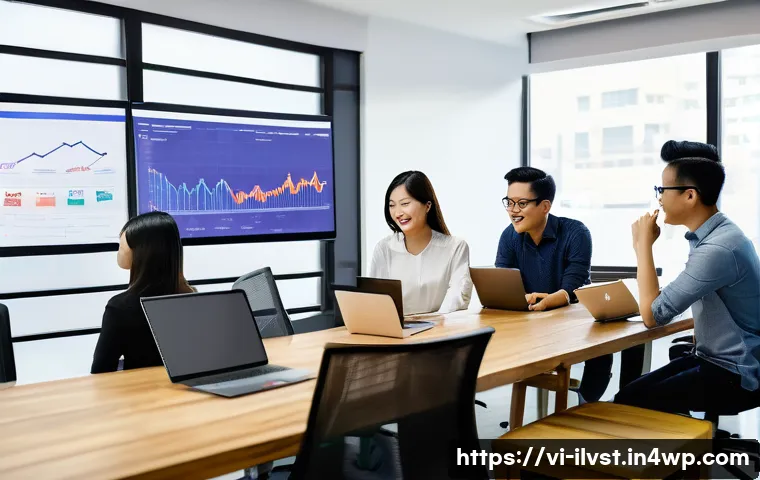 사모펀드와 스타트업 간의 시너지 - A modern Vietnamese startup office scene showcasing a diverse team of young professionals collaborat...