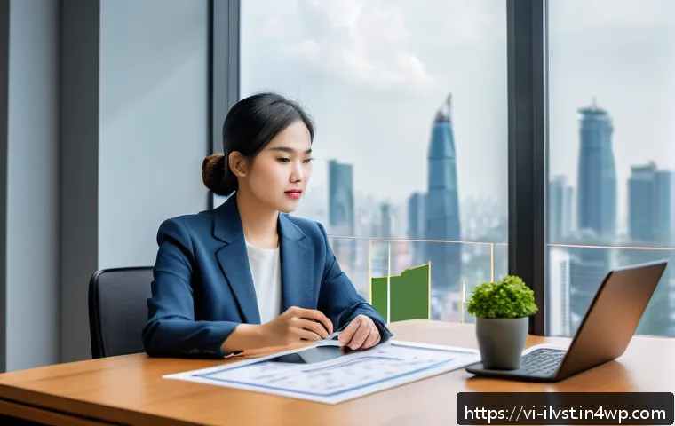 사모펀드 투자자의 위험 감내 능력 - A modern Vietnamese investor workspace scene, featuring a young professional woman in business casua...